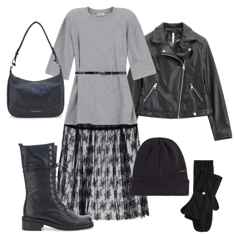 Outfit donna - L’abito in felpa e tulle. Stile Urban per Tutti i giorni. Abbinamento con blazer, berretti, vestiti lunghi, guanti, anfibi, borse a tracolla.