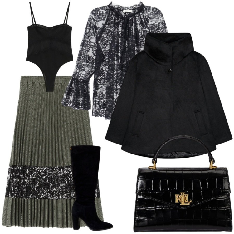 Outfit donna - Pizzi e merletti. Stile Chic per Serata fuori. Abbinamento con gonne longuette, camicie, body, borse a mano, stivali, caban.