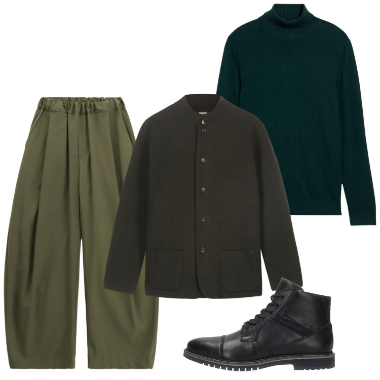 Outfit uomo - Autunno. Stile Casual per Tutti i giorni. Abbinamento con maglieria, pantaloni, anfibi, giacche.