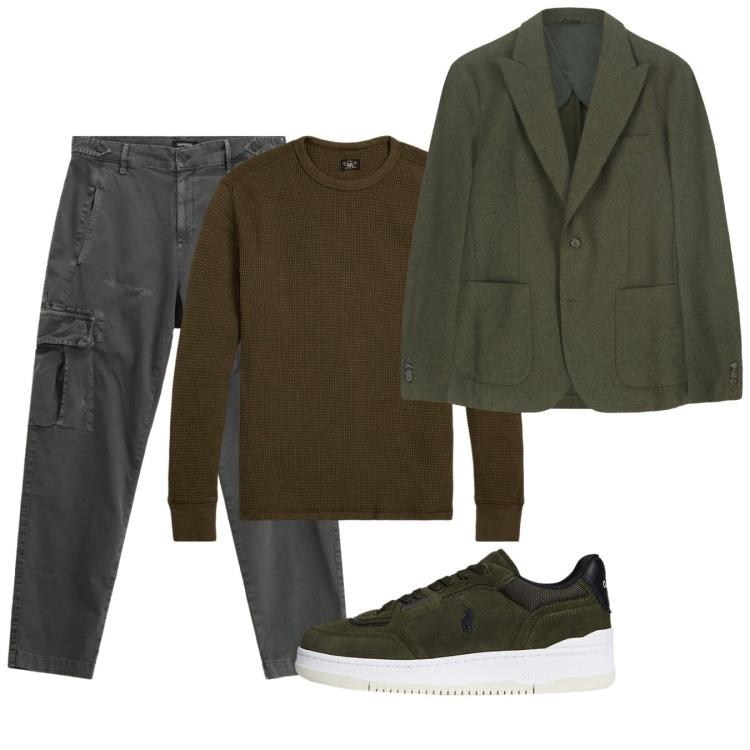 Outfit uomo - Novembre. Stile Casual per Tutti i giorni. Abbinamento con pantaloni cargo, sneakers, maglieria, giacche.