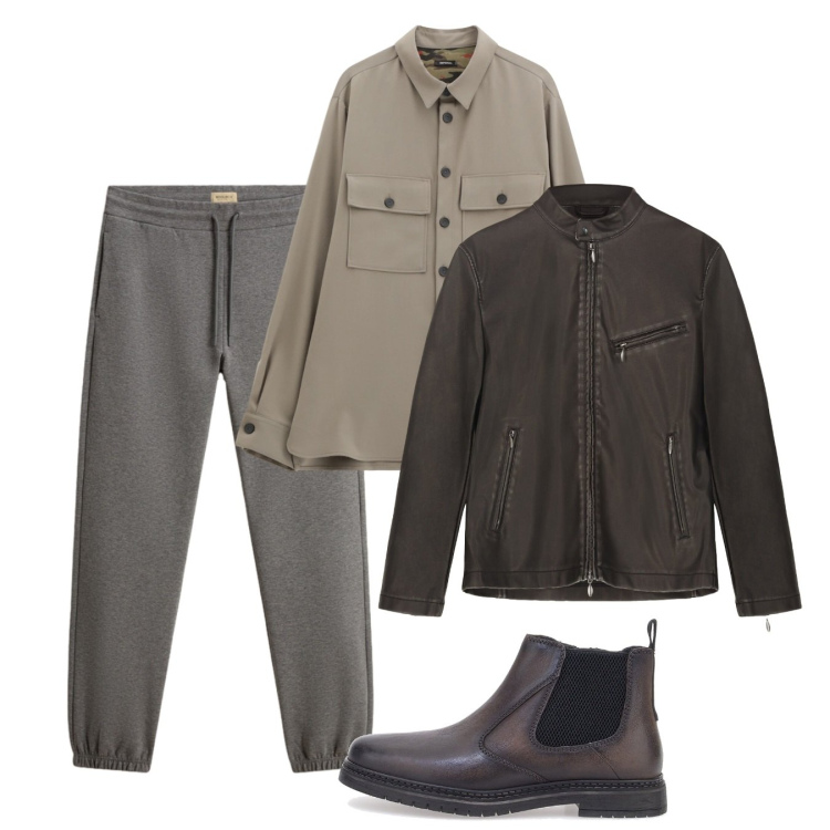 Outfit uomo - Grey. Stile Casual per Tutti i giorni. Abbinamento con camicie, pantaloni, stivali e stivaletti, giacche.