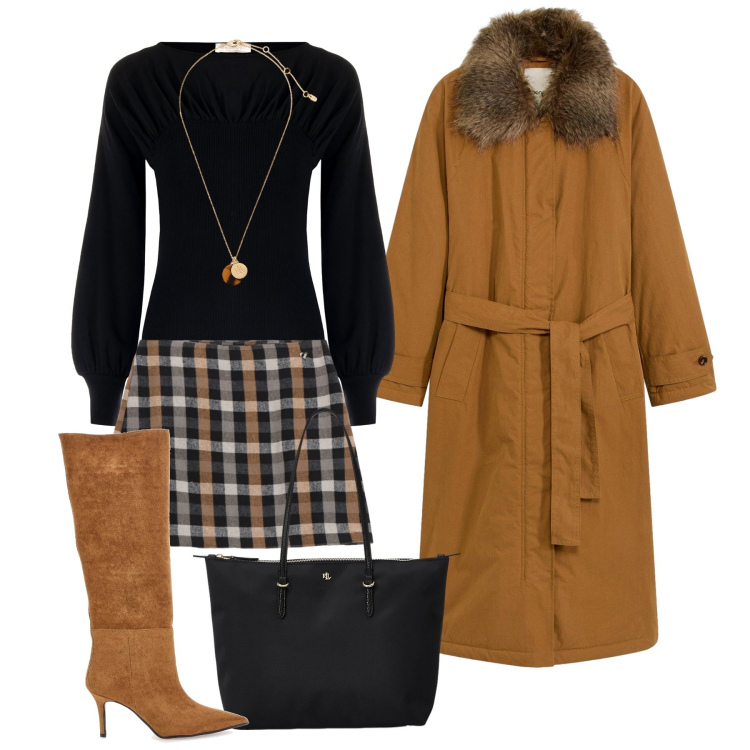Outfit donna - Il trench imbottito. Stile Casual chic per Tutti i giorni. Abbinamento con trench, maglieria, minigonne, borse tote, collane, stivali.