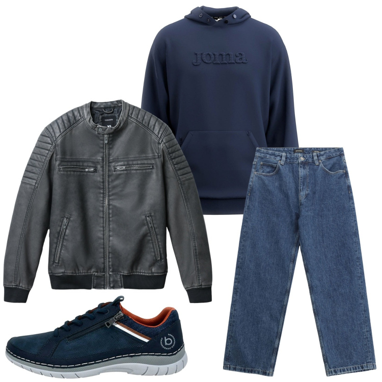 Outfit uomo - Total look #2284143. Stile Casual per Tutti i giorni. Abbinamento con giacche, jeans, sneakers, felpe con cappuccio.