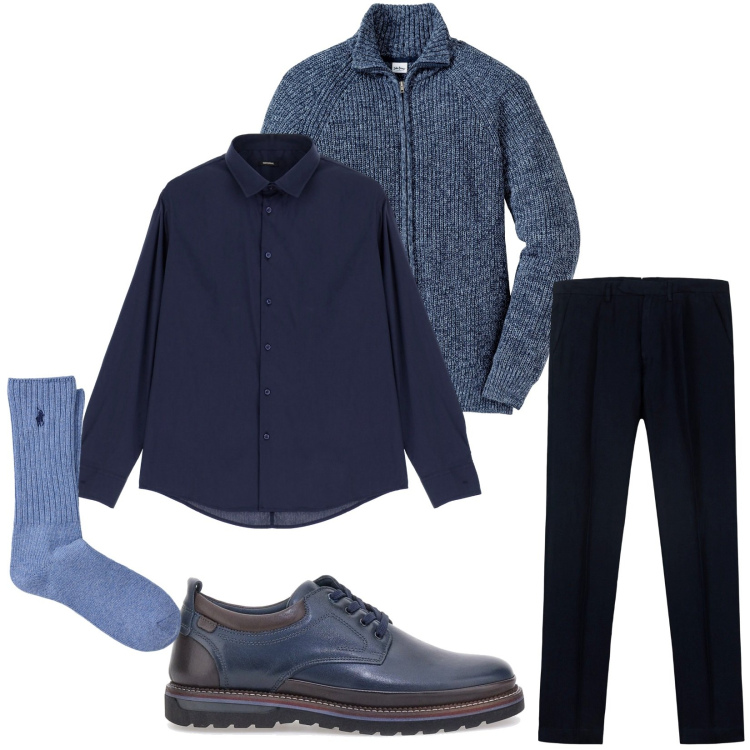 Outfit uomo - Total look #2284146. Stile Business/Elegante per Ufficio. Abbinamento con cardigans, camicie, calzini, pantaloni, scarpe stringate.