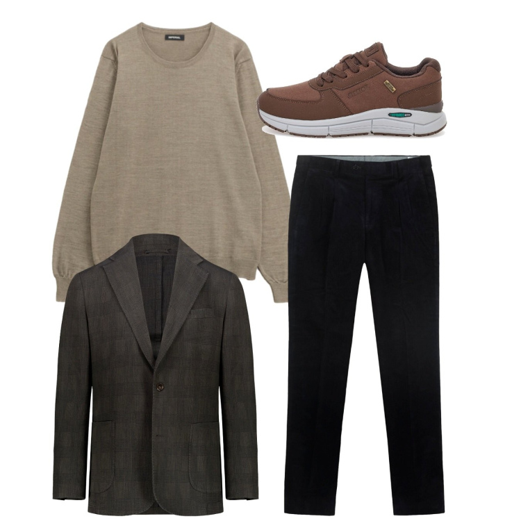 Outfit uomo - Total look. Stile Casual per Serata speciale. Abbinamento con maglieria, giacche, pantaloni, sneakers.