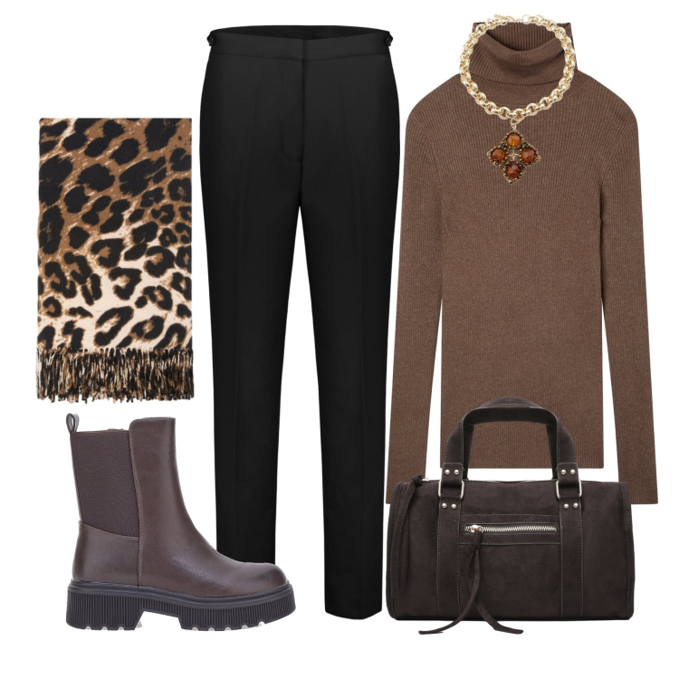 Outfit donna - Lo stivaletto. Stile Casual chic per Tutti i giorni. Abbinamento con maglieria, borse a mano, collane, pantaloni chino, stivaletti, sciarpe.