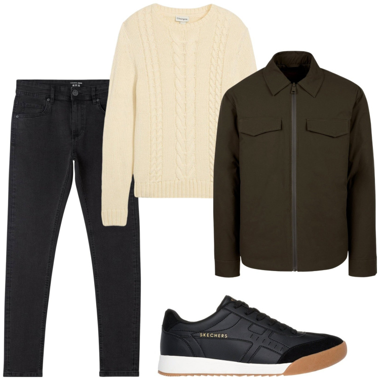 Outfit uomo - Total look #2284157. Stile Casual per Tutti i giorni. Abbinamento con maglieria, jeans skinny, sneakers, piumini.