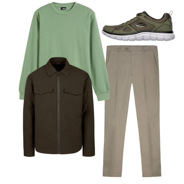 Outfit uomo - Total look. Stile Casual per Tutti i giorni. Abbinamento con felpe, sneakers, pantaloni chino, piumini.