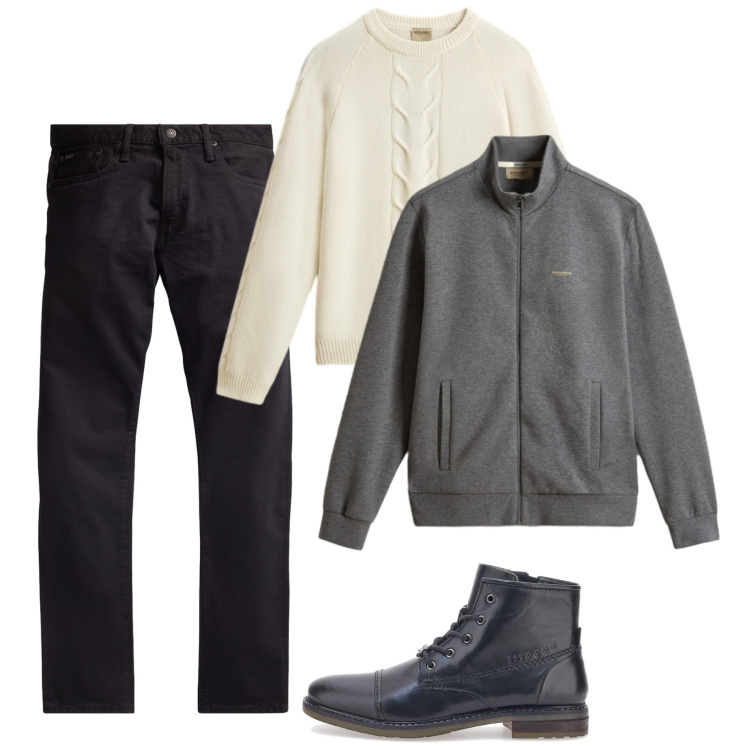 Outfit uomo - Novembre. Stile Casual per Tutti i giorni. Abbinamento con jeans, felpe, maglieria, stivali e stivaletti.