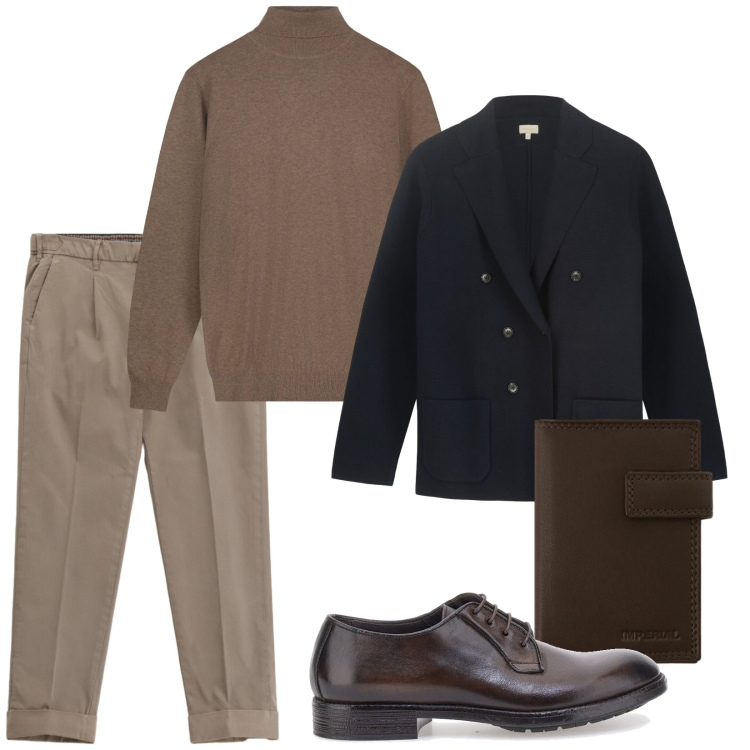 Outfit uomo - Total look #2284174. Stile Business/Elegante per Ufficio. Abbinamento con pantaloni chino, portafogli, maglieria, giacche, scarpe stringate.