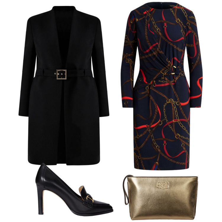 Outfit donna - Total look #2284192. Stile Bon Ton per Cerimonia. Abbinamento con trench, vestiti, décolleté, pochette.