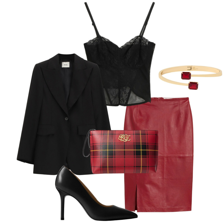 Outfit donna - Total look #2284194. Stile Sexy per Serata fuori. Abbinamento con gonne, blazer, top, pochette, braccialetti, décolleté.