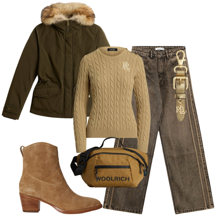 Outfit donna - Total look #2284197. Stile Casual chic per Tutti i giorni. Abbinamento con jeans, stivaletti, maglieria, portachiavi, borse a tracolla, blazer.