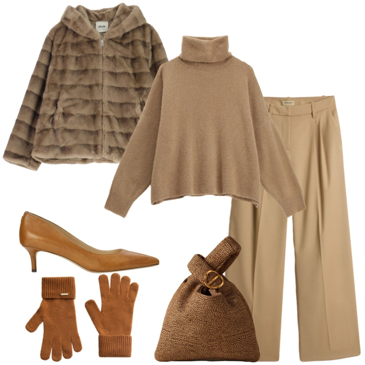 Outfit donna - Total look #2284205. Stile Casual chic per Serata fuori. Abbinamento con maglieria, borse a mano, blazer, décolleté, pantaloni, guanti.