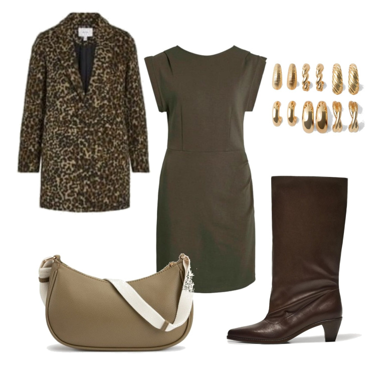 Outfit mujer - Casual chic #18439. Estilo Casual chic para Oficina. Combinación con abrigos, botas, vestidos largos, bandoleras, pendientes.