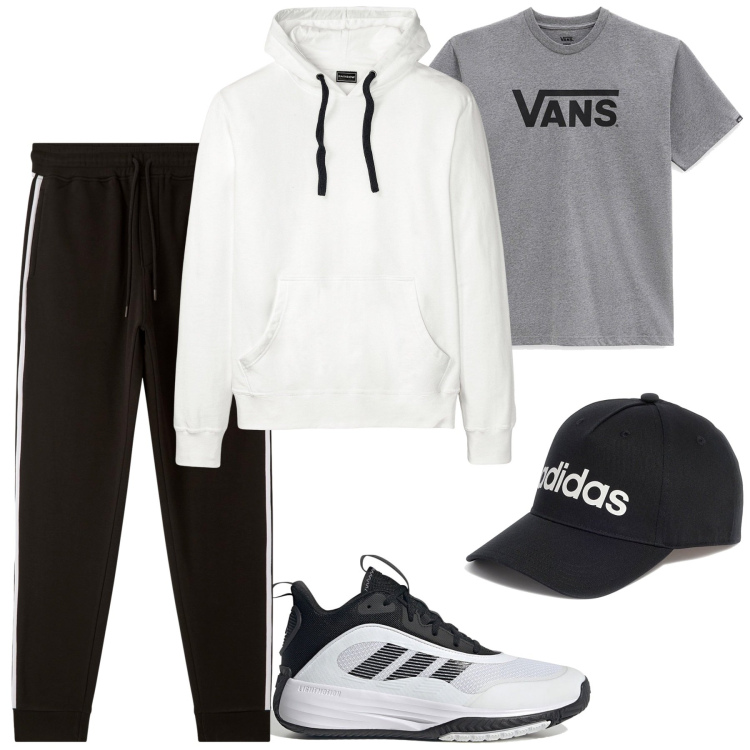 Outfit uomo - In palestra. Stile Urban per Sport. Abbinamento con felpe con cappuccio, pantaloni sportivi, t-shirt, cappelli, scarpe sportive.