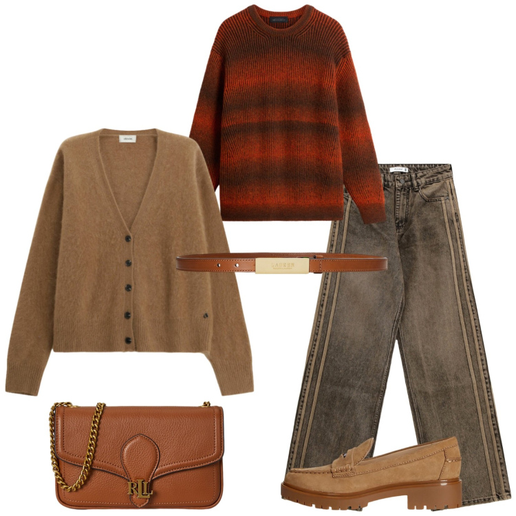 Outfit donna - Total look #2284231. Stile Casual per Tutti i giorni. Abbinamento con jeans, cardigans, cinture, mocassini, clutch, maglieria.