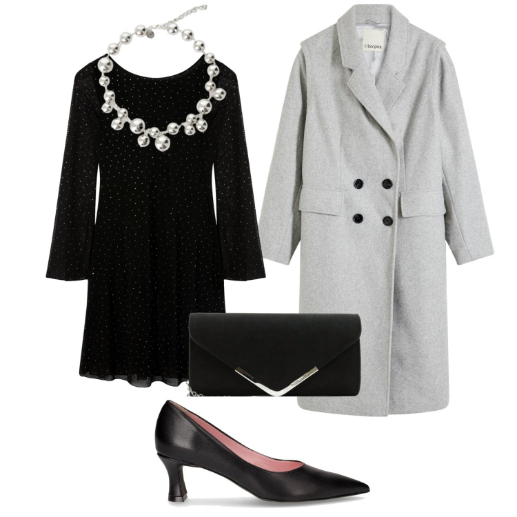 Outfit donna - Total look #2284232. Stile Bon Ton per Serata fuori. Abbinamento con cappotti, pochette, vestiti corti, collane, décolleté.