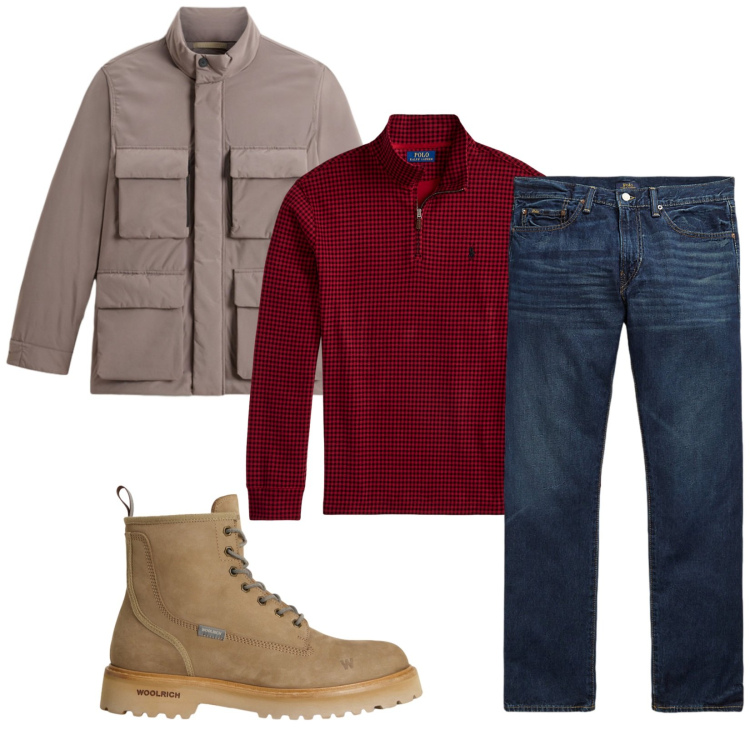 Outfit uomo - Total look #2284235. Stile Trendy per Tutti i giorni. Abbinamento con jeans dritti, pullovers, anfibi, giacche.
