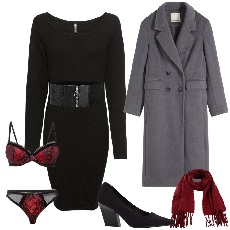 Outfit donna - Aspettando la cena di Natale!. Stile Casual per Serata fuori. Abbinamento con vestiti lunghi, reggiseni, décolleté, sciarpe, cappotti, cinture.