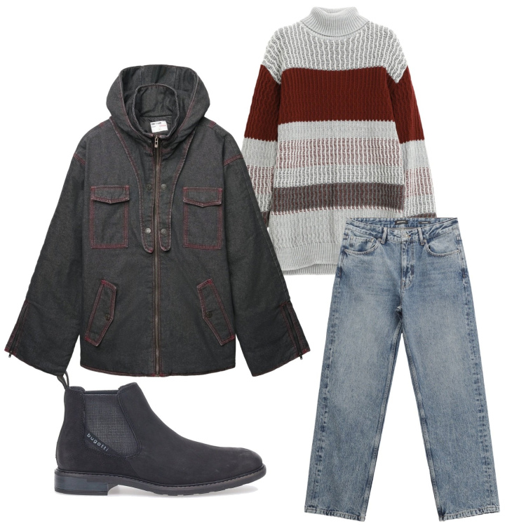 Outfit uomo - Total look #2284240. Stile Casual per Tutti i giorni. Abbinamento con giacche, jeans dritti, maglieria, stivali e stivaletti.