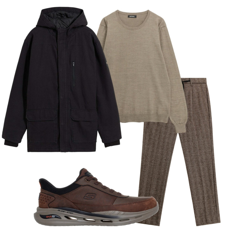 Outfit uomo - Total look #2284288. Stile Trendy per Tutti i giorni. Abbinamento con piumini, pantaloni, maglieria, sneakers.