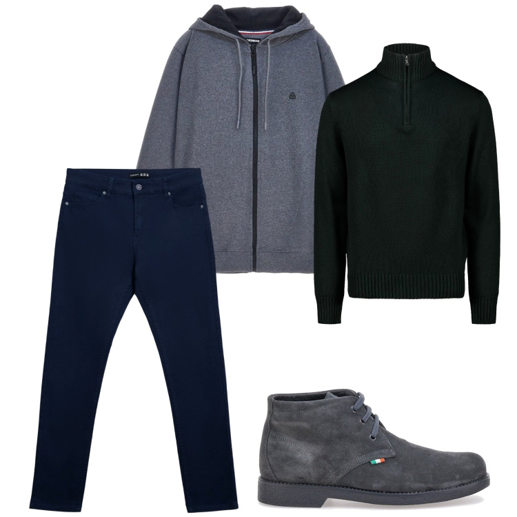 Outfit uomo - Total look #2284306. Stile Casual per Tutti i giorni. Abbinamento con pantaloni skinny, stivali e stivaletti, maglieria, felpe con cappuccio.