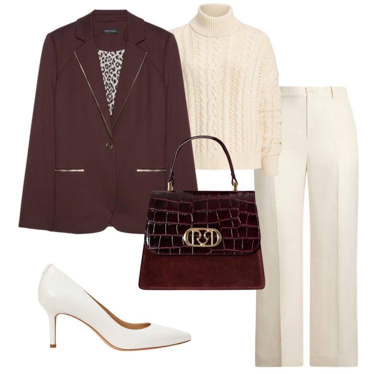 Outfit donna - Total look #2284308. Stile Bon Ton per Cerimonia. Abbinamento con borse a mano, maglieria, décolleté, pantaloni, blazer.