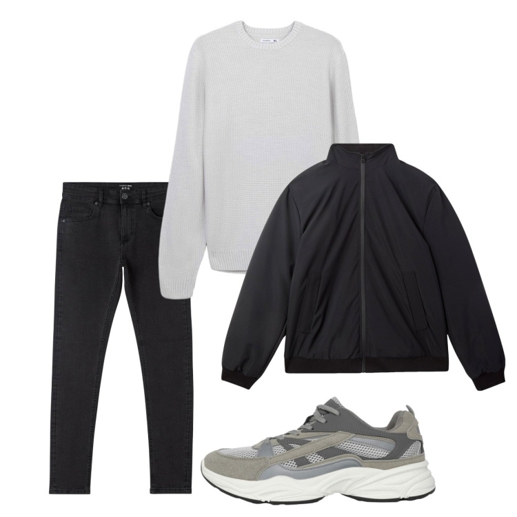 Outfit uomo - Novembre. Stile Casual per Tutti i giorni. Abbinamento con jeans skinny, giacche, sneakers, maglieria.