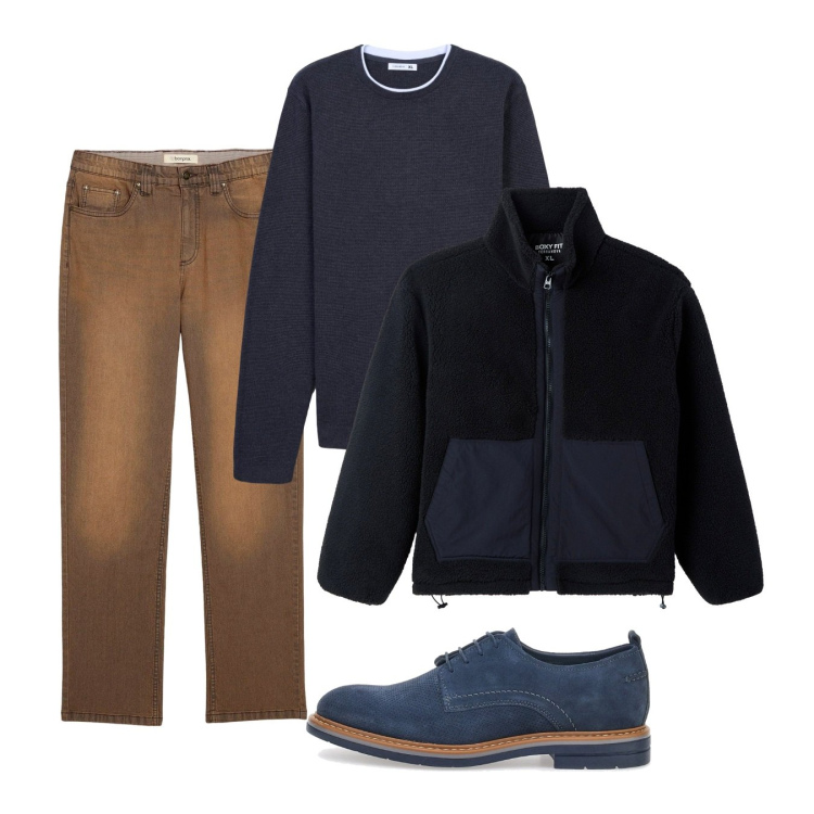 Outfit uomo - Novembre. Stile Casual per Tutti i giorni. Abbinamento con jeans, maglieria, cappotti, scarpe stringate.