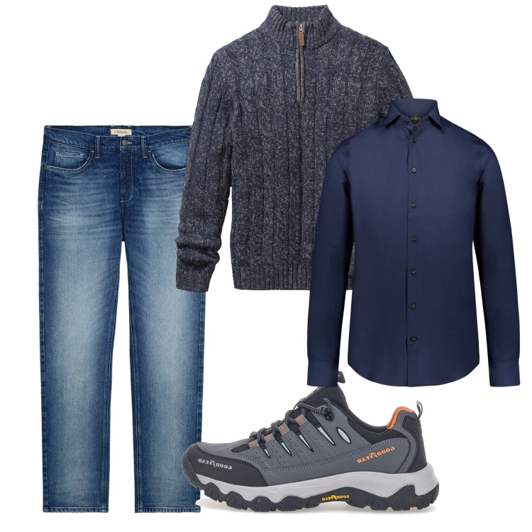 Outfit uomo - Novembre. Stile Casual per Tutti i giorni. Abbinamento con maglieria, jeans dritti, camicie, stivali e stivaletti.