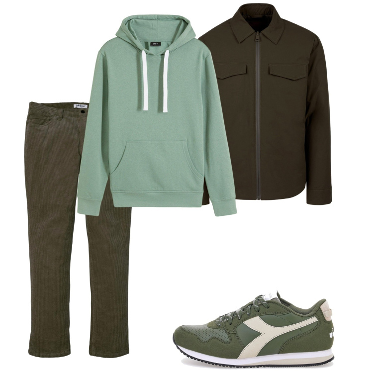 Outfit uomo - Fall. Stile Casual per Tutti i giorni. Abbinamento con felpe con cappuccio, pantaloni, sneakers, piumini.
