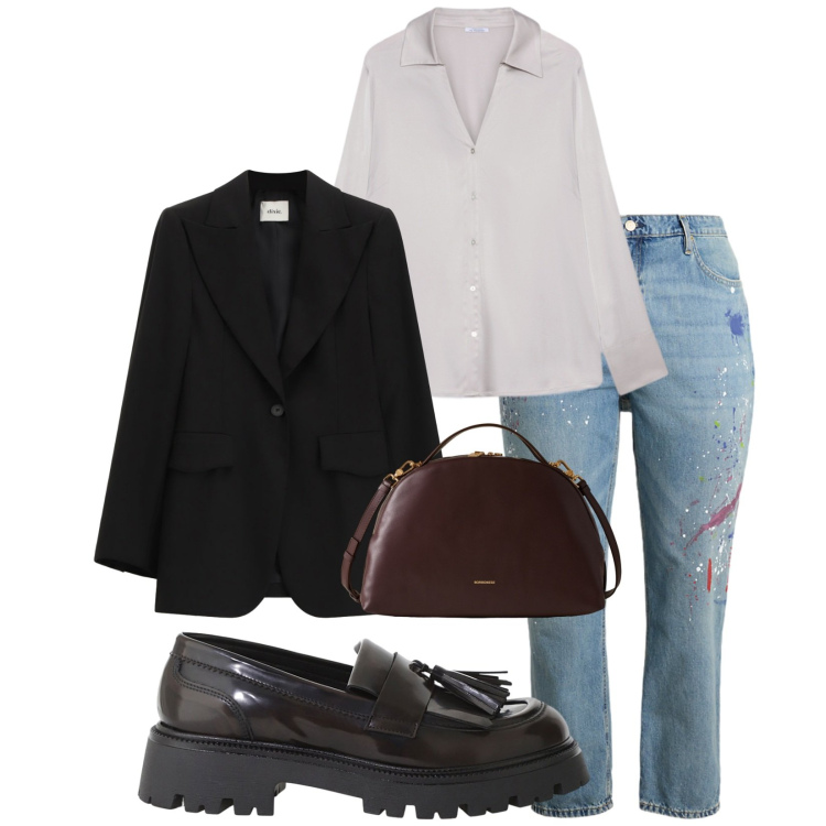 Outfit donna - Total look #2284327. Stile Casual per Tutti i giorni. Abbinamento con borse a mano, mocassini, blazer, jeans boyfriend, camicie.
