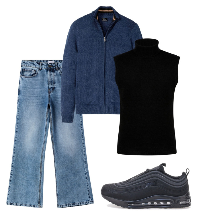 Outfit uomo - Novembre. Stile Casual per Tutti i giorni. Abbinamento con cardigans, jeans, sneakers, gilet.