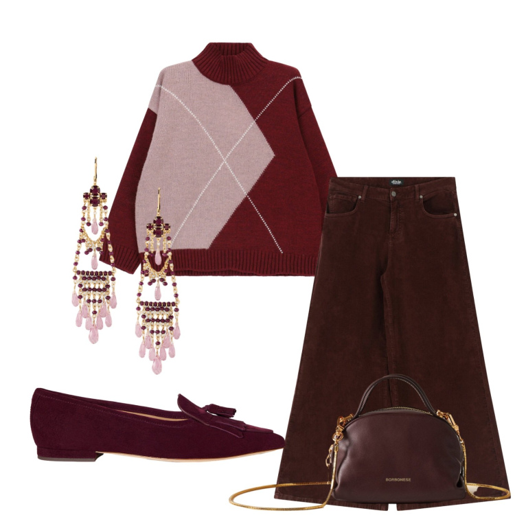 Outfit donna - Total look #2284333. Stile Casual chic per Tutti i giorni. Abbinamento con maglieria, borse a mano, pantaloni a palazzo, ballerine, orecchini.