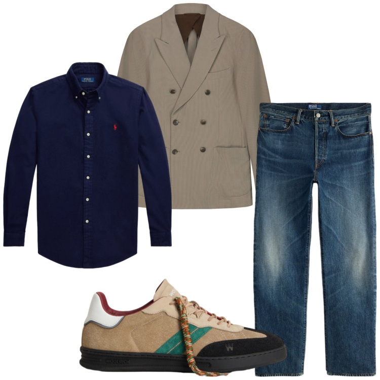 Outfit uomo - Total look #2284335. Stile Trendy per Serata speciale. Abbinamento con jeans dritti, camicie, sneakers, giacche.