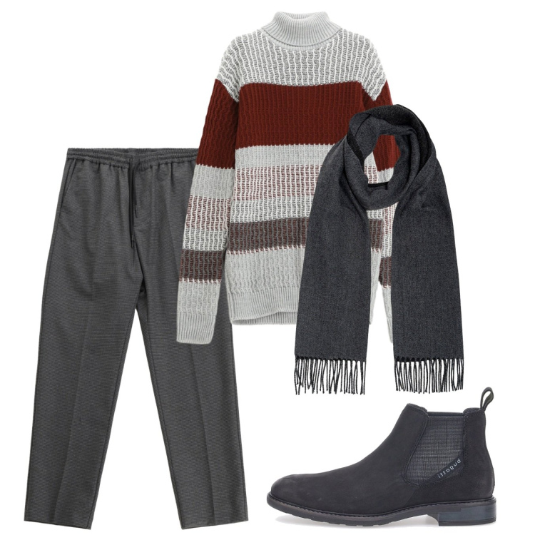 Outfit uomo - Novembre. Stile Casual per Tutti i giorni. Abbinamento con maglieria, pantaloni, stivali e stivaletti, sciarpe.