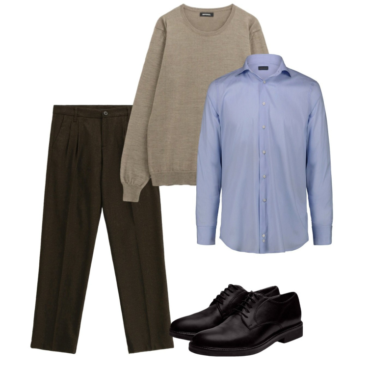 Outfit uomo - Novembre. Stile Casual per Tutti i giorni. Abbinamento con pantaloni, maglieria, scarpe stringate, camicie.