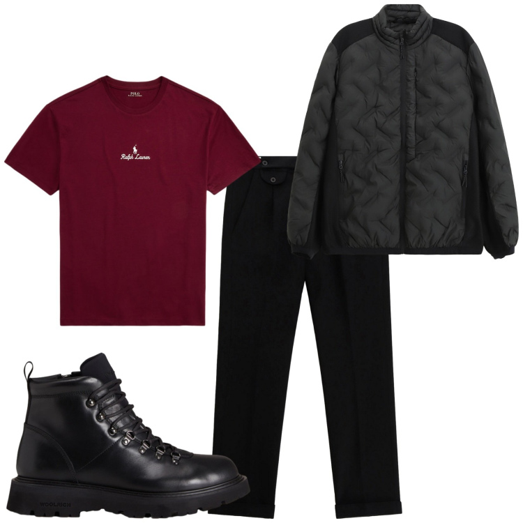 Outfit uomo - Total look #2284353. Stile Casual per Tutti i giorni. Abbinamento con pantaloni, giacche, t-shirt, stivali e stivaletti.