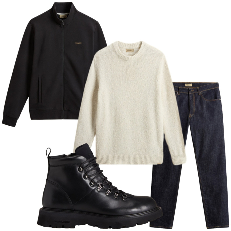 Outfit uomo - Total look #2284358. Stile Casual per Tutti i giorni. Abbinamento con pantaloni, stivali e stivaletti, maglieria, felpe.