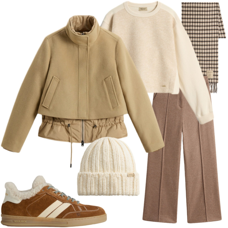 Outfit donna - Woolrich Black Friday. Stile Casual chic per Tutti i giorni. Abbinamento con berretti, sneakers, pantaloni, felpe, sciarpe, blazer.