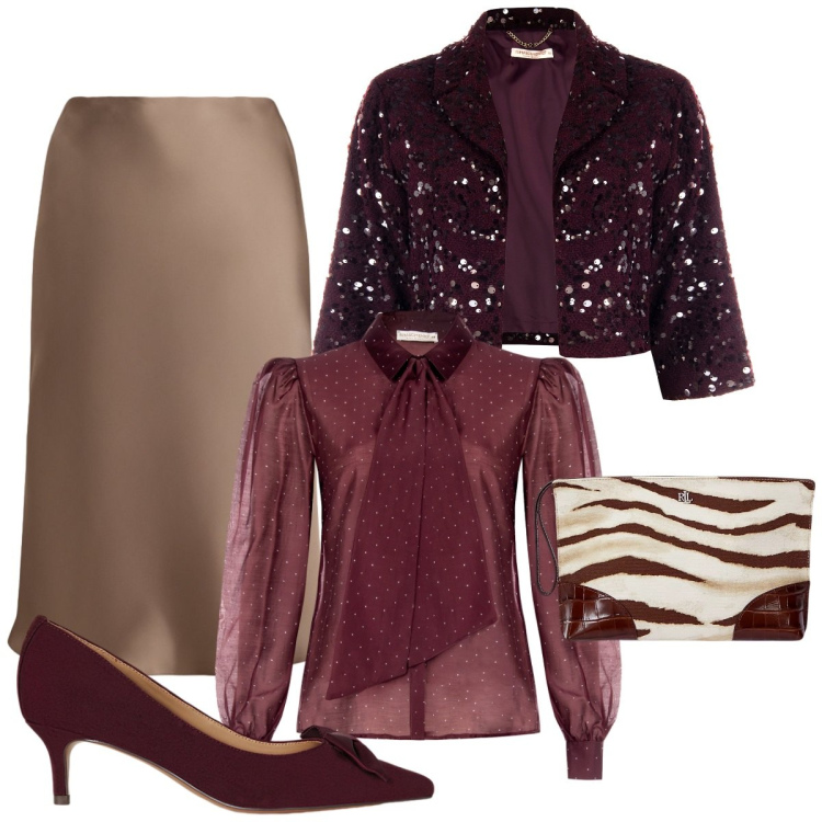 Outfit donna - Look molto chic per cerimonia. Stile Romantica per Cerimonia. Abbinamento con camicie, bolero, gonne, décolleté, pochette.