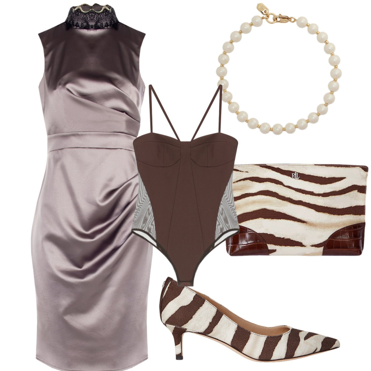 Outfit donna - It’s cocktail time. Stile Glamour per Serata fuori. Abbinamento con vestiti a tubino, body, décolleté, pochette, braccialetti.