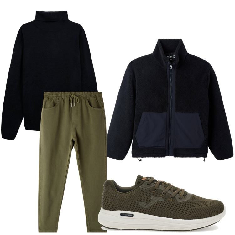 Outfit uomo - Versione minimalista. Stile Casual per Tutti i giorni. Abbinamento con pantaloni, maglieria, cappotti, sneakers.