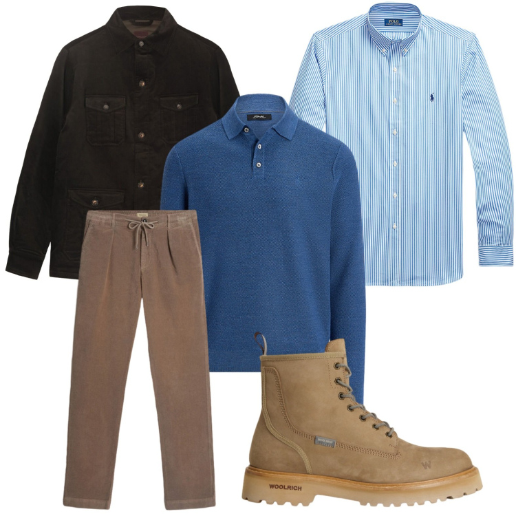 Outfit uomo - Pantaloni stile utility. Stile Trendy per Ufficio. Abbinamento con maglieria, camicie, pantaloni, anfibi, cappotti.