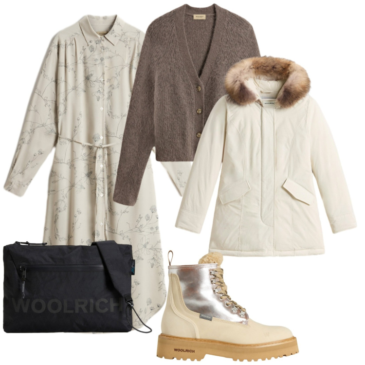 Outfit donna - Per le feste. per Serata fuori. Abbinamento con vestiti lunghi, anfibi, parka, borse a tracolla, cardigans.