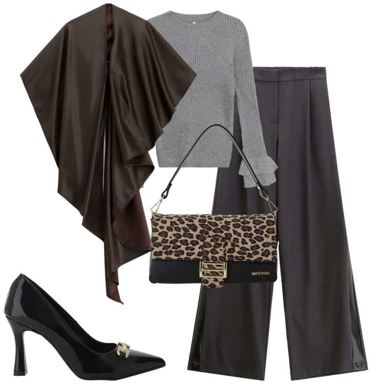 Outfit donna - Imperial. Stile Urban per Tutti i giorni. Abbinamento con borse a spalla, décolleté, maglieria, cappe, pantaloni.