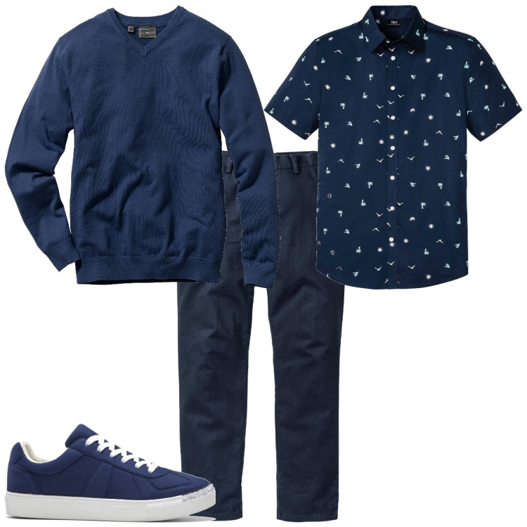 Outfit homme - Bleu. Style Tendance pour Tous les jours. Assortir avec pulls, pantalon , chemises à manches courtes, sneakers.