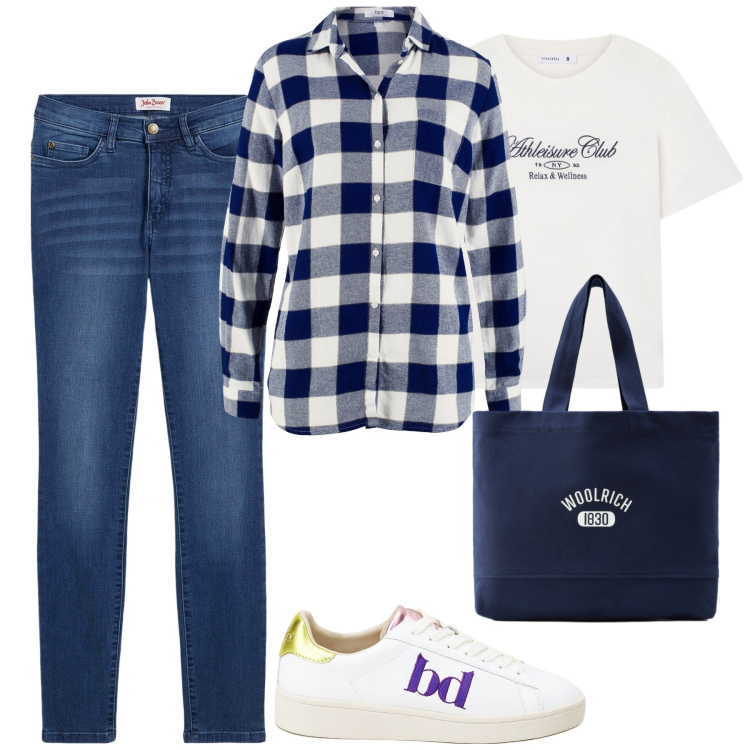 Outfit donna - Novembre casual. Stile Casual per Tutti i giorni. Abbinamento con jeans slim fit, camicie, t-shirt, sneakers, borse tote.