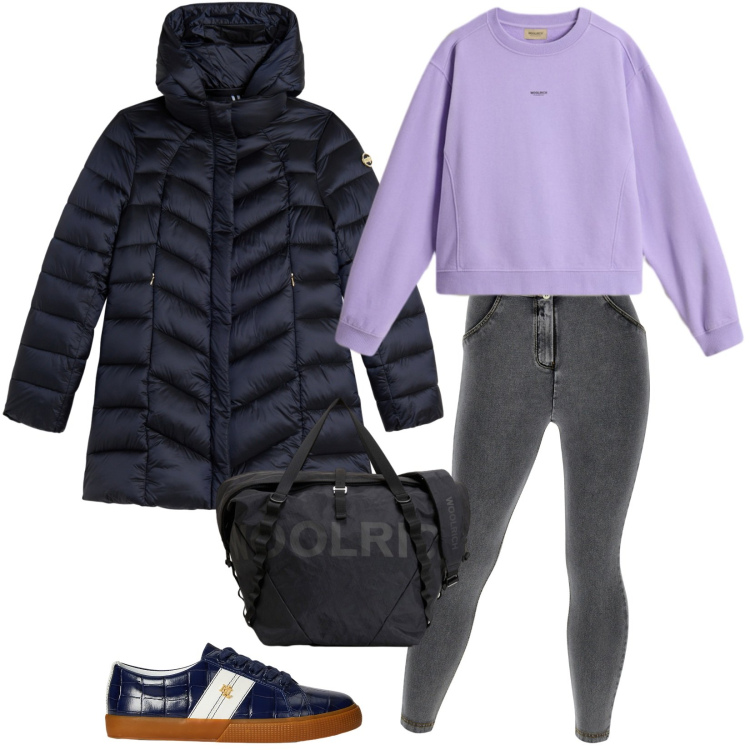 Outfit donna - Total look #2284479. Stile Urban per Sport. Abbinamento con piumini, jeggings, sneakers, borse sportive, felpe.